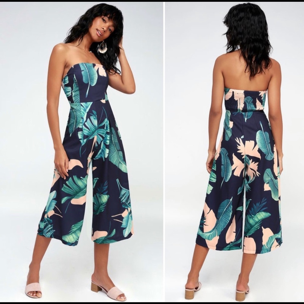 Lulu's Rainforest Blooms Strapless Jumpsuit Sz M
